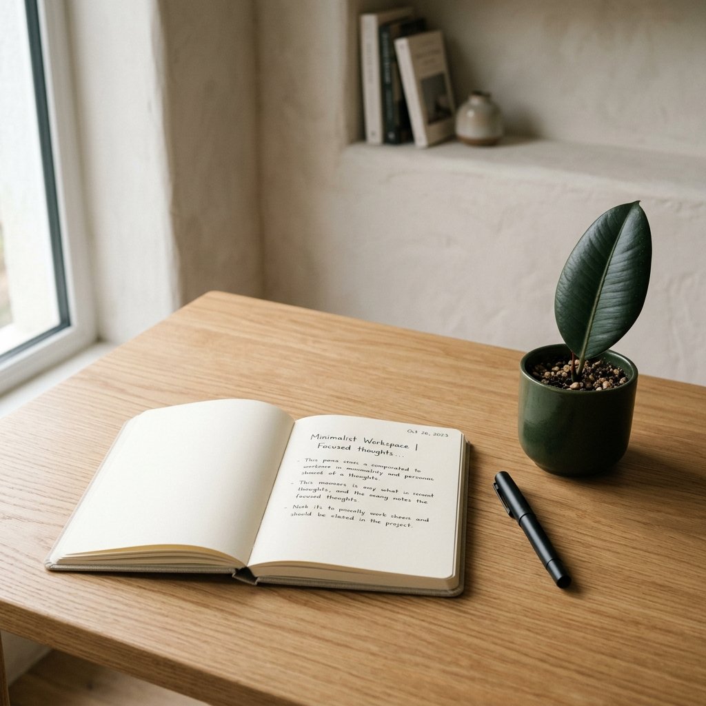 Workspace desk with a tablet displaying a clean planner layout